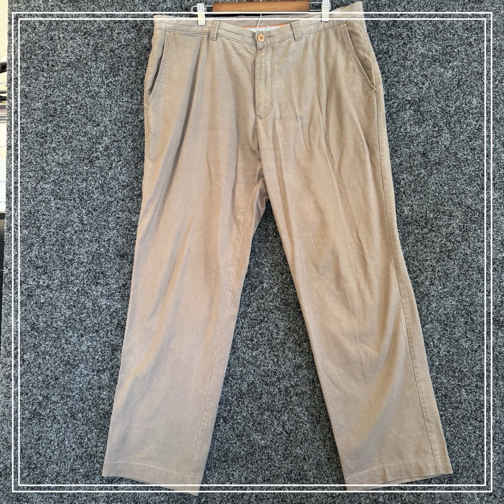 Tommy Bahama Boracay Flat Front Chino Pants Mens 38x34 Brown Cotton Tencel Blend